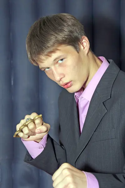 stock image Gritty portrait of a sexy young, bloody boxer punching