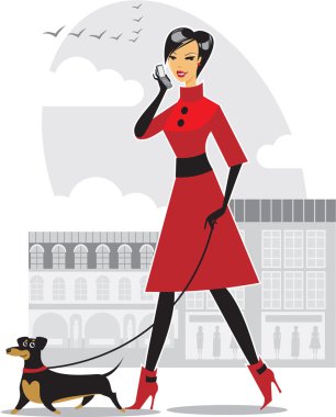 Pretty girl walking the dog clipart