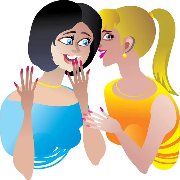 Two girls whispering and smiling — Stock Vector