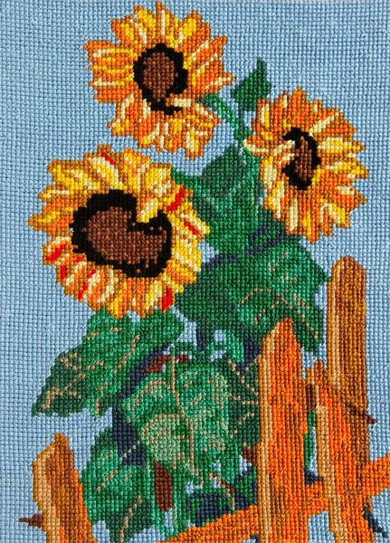 stock image Embroidery cross - sunflowers, needlework