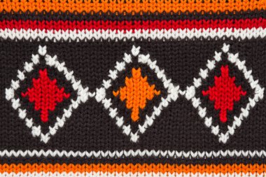 Knit sweater texture. orange, black and white threads. ornament clipart