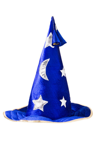 Blue wizards hat with silver stars, cap