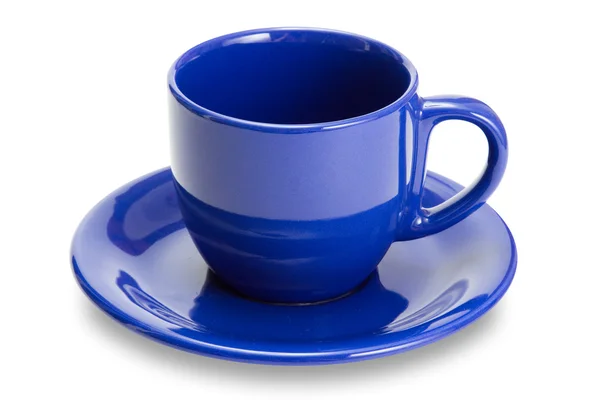 Uçan daire ile boş mavi kupa — Stok fotoğraf