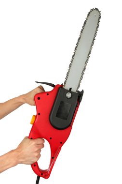 Man's hand with electric saw clipart
