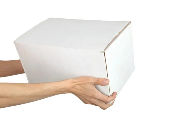 Mão de homem com caixa — Fotografia de Stock