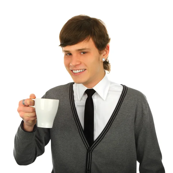 Hombre sonriente con una taza —  Fotos de Stock