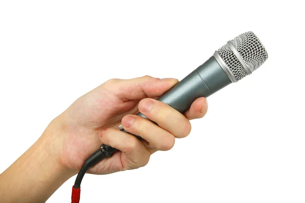 Main d'homme avec microphon — Photo