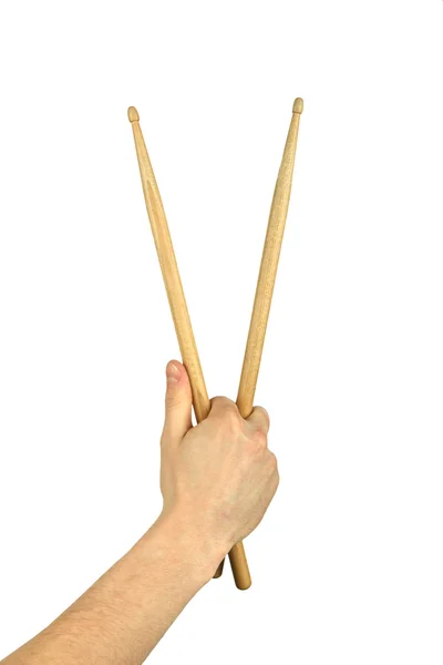Mãos masculinas segurando bastões de tambor — Fotografia de Stock