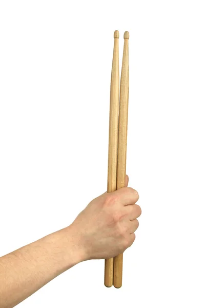Manos masculinas sosteniendo palos de tambor — Foto de Stock