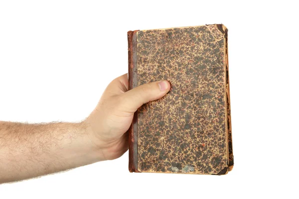 มือของผู้ชายกับหนังสือเก่า — ภาพถ่ายสต็อก