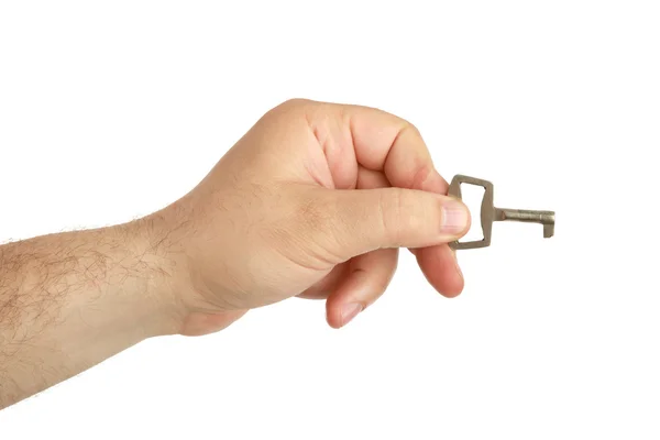 Mano de hombre con llave de bloqueo — Foto de Stock