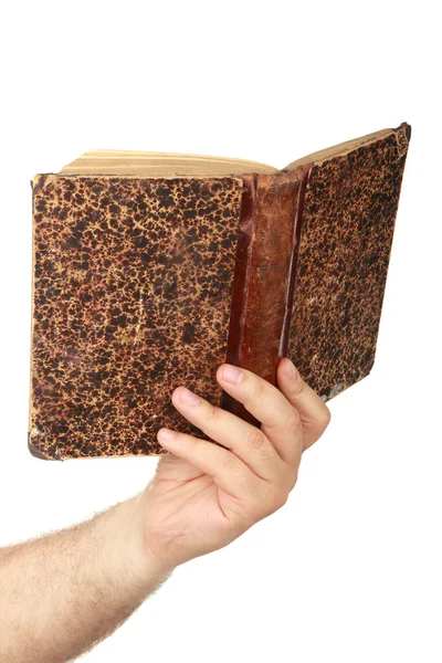 Χέρι του ανθρώπου με το παλιό βιβλίο — Φωτογραφία Αρχείου