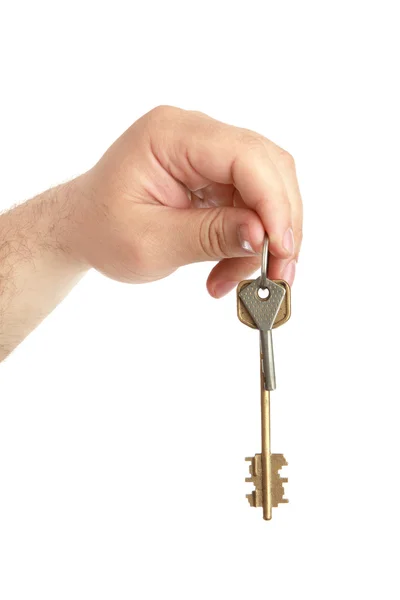 Χέρι του ανθρώπου με το κλειδί κλειδαριών — Φωτογραφία Αρχείου