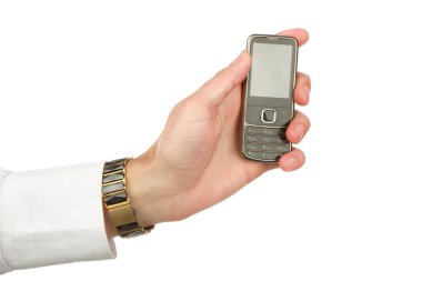 The man's hand holds mobilephone clipart