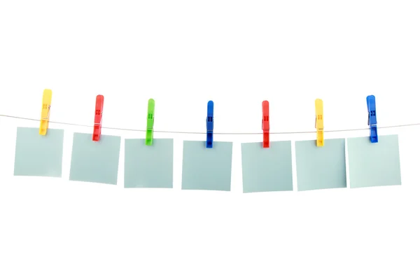 stock image Seven colour cards hang on clothespins