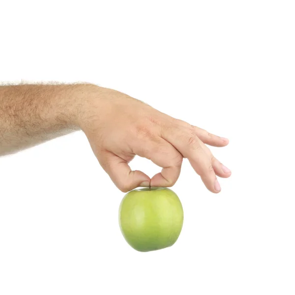 A férfi kezét tartsa lenyomva a zöld alma — Stock Fotó