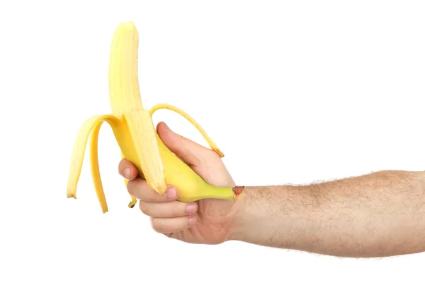男人的手中握有一根香蕉 — 图库照片