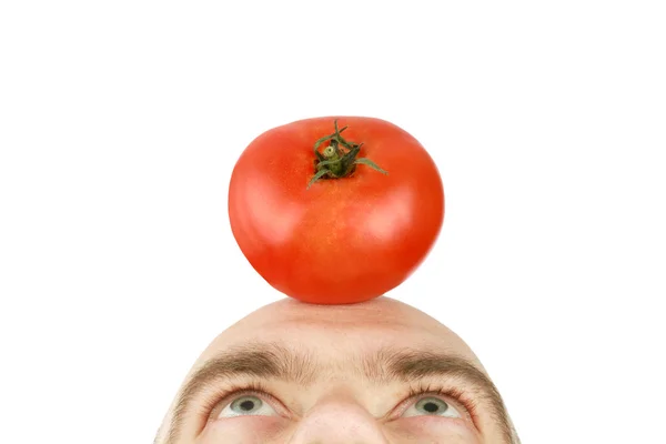 Hombre cara con tomate —  Fotos de Stock