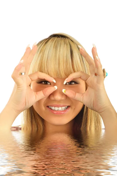 Polovinu tváře s rukou ve vodě izolované pozadí — Stock fotografie