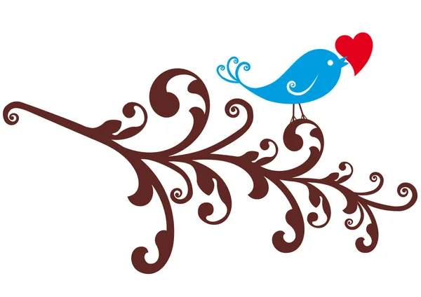Oiseau d'ornement avec coeur rouge — Image vectorielle