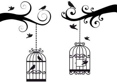 Bircage and birds, vector clipart