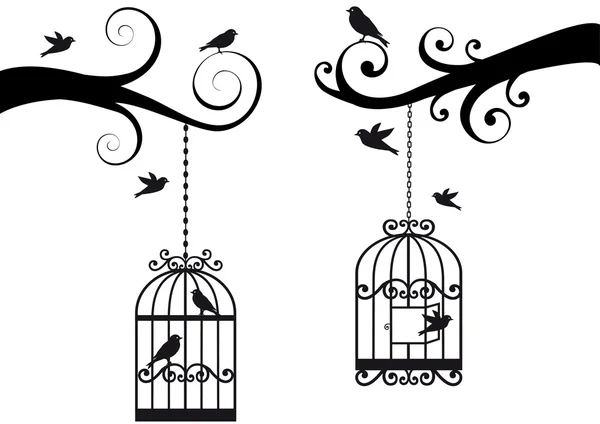 Bircage 和鸟类，矢量 — 图库矢量图片