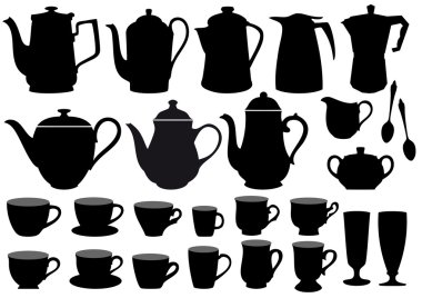 Coffee cups and pots, vector clipart