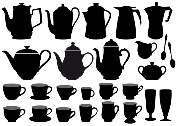 Кофе чашки и кастрюли, вектор — стоковый вектор