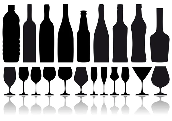Bottles and glasses, vector — Stock Vector