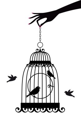 Hand with birdcage, vector clipart