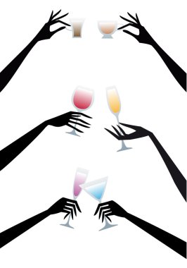 Hands with drinks, vector clipart