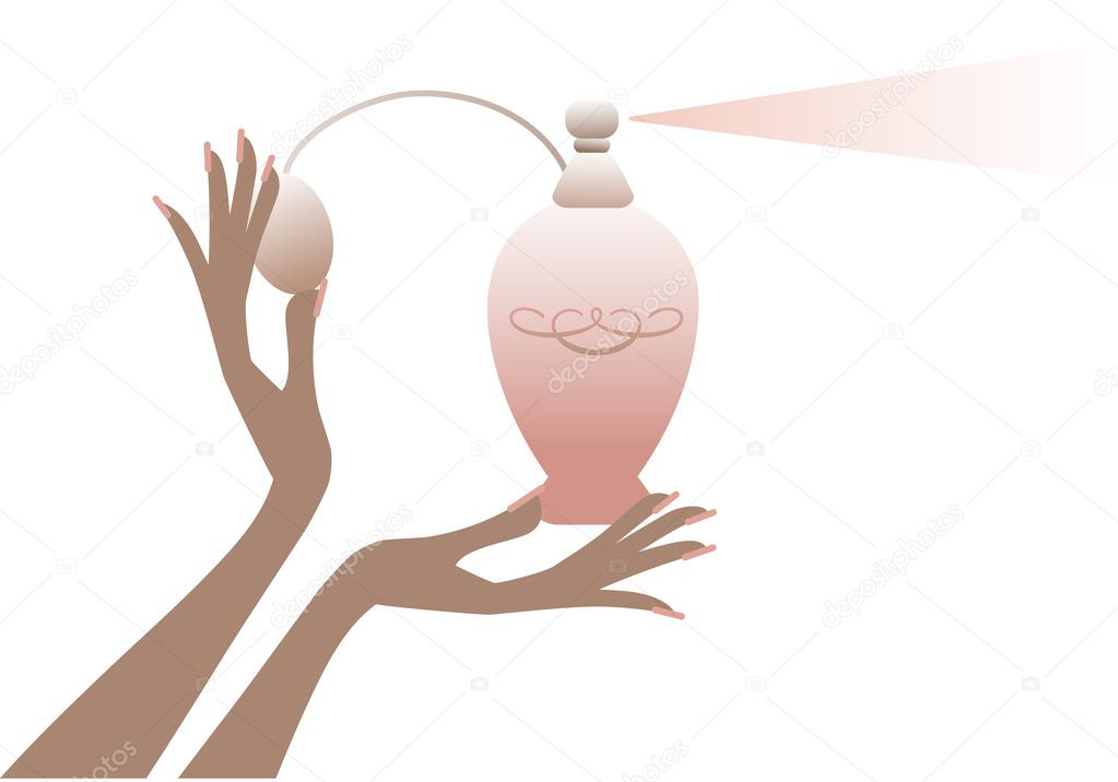 Hand with perfume bottle, vector