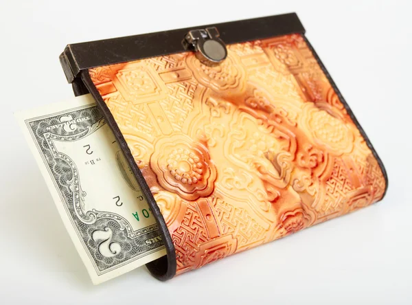 Zwei-Dollar-Schein im Geldbeutel Stockbild