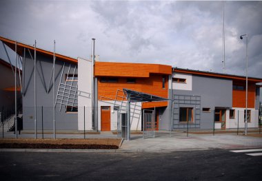 Modern building with wooden facade