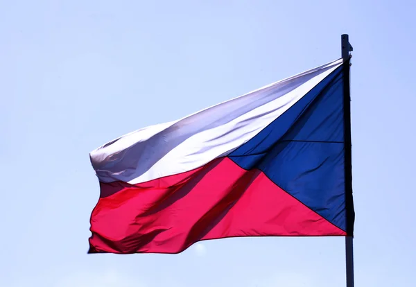 stock image Flag of Czech republic blowing on blue sky