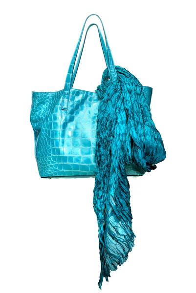 Luxury blue leather female bag — Stock Photo, Image