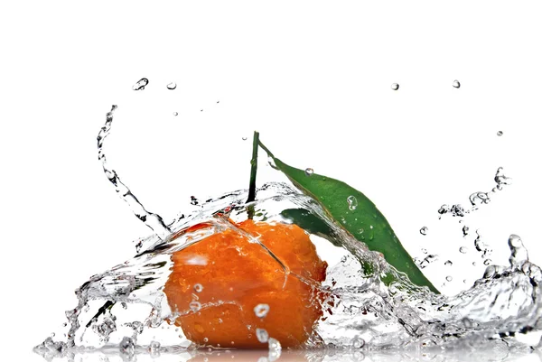 Mandarino con foglie verdi e acqua — Foto Stock