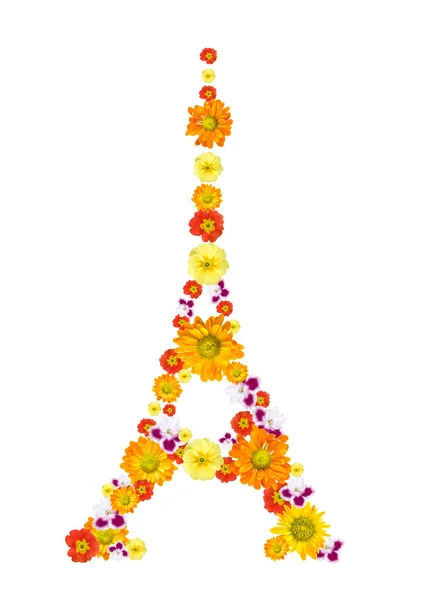 Tour Eiffel à partir de fleurs isolées sur blanc — Photo