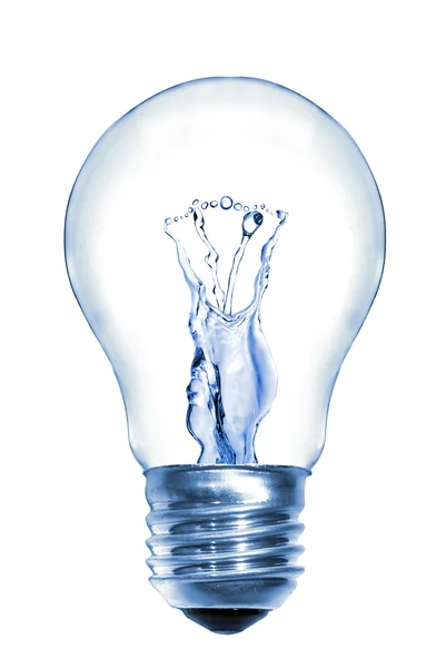 Conceito de energia. Lâmpada com água isolada sobre branco — Fotografia de Stock