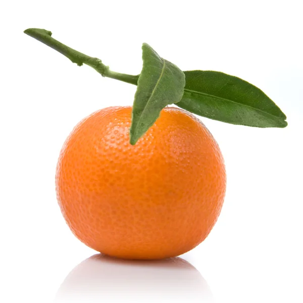 Mandarine mit grünen Blättern isoliert — Stockfoto