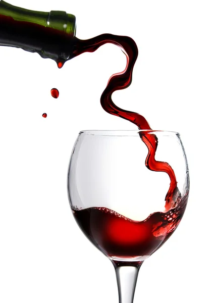 Pouring red wine in glass goblet — Stock Photo, Image