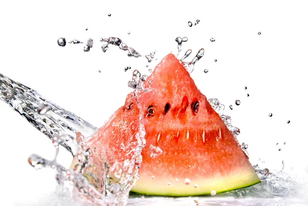 Vattenmelon och vatten stänk — Stockfoto