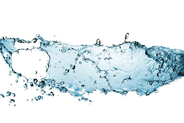 Water splash met bubbels geïsoleerd op wit Stockfoto