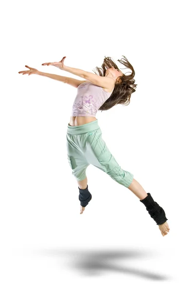 Genç dansçı izole atlama — Stok fotoğraf