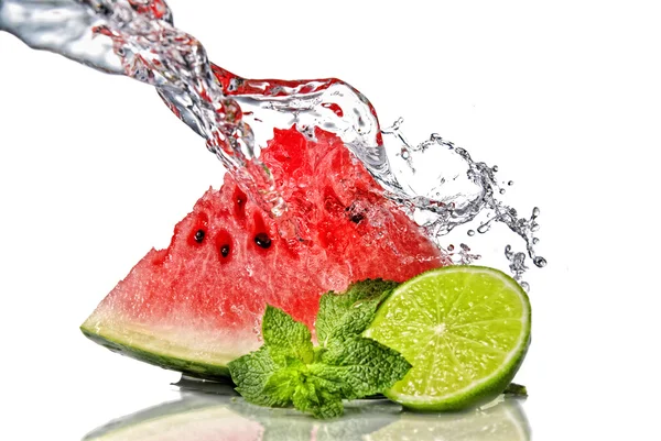 Watermelon, lime, mint and water — Stock Photo, Image
