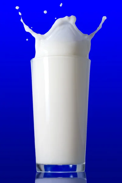 Mleko rozchlapać na niebieskim tle — Zdjęcie stockowe