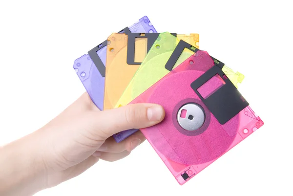 Disques disquettes de couleur isolés sur blanc — Photo
