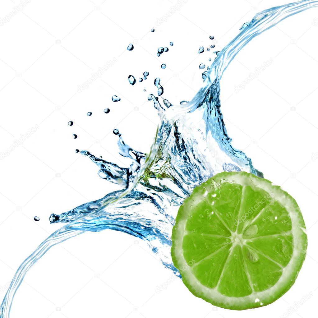 Fresh lime dropped into water