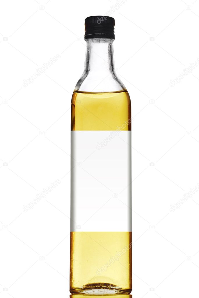 Olive oil bottle with blank label isolated on white