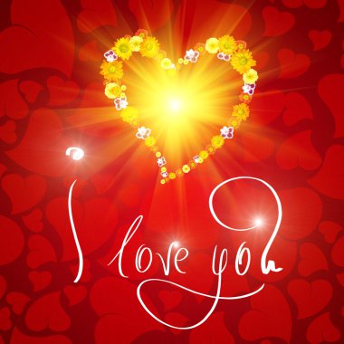 I love you. Card for Valentines day with small heart from flowers clipart